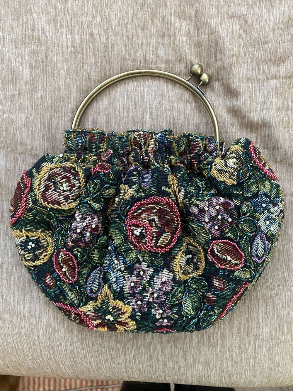 Vintage Style Ermo Floral Tapestry Beaded Evening Bag Clutch